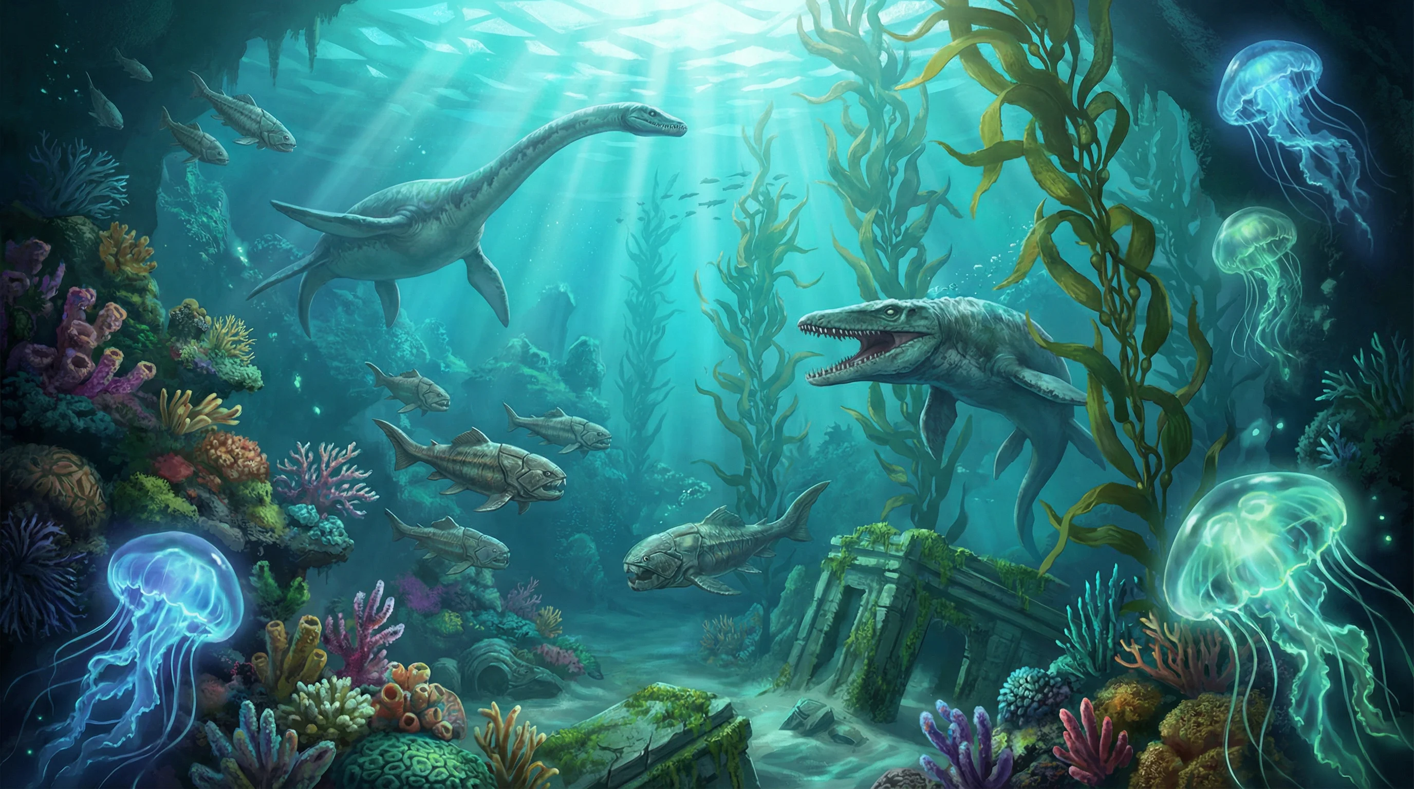 史前深海中的远古海兽，侏罗纪棋牌探险营 24棋牌 摄影展作品