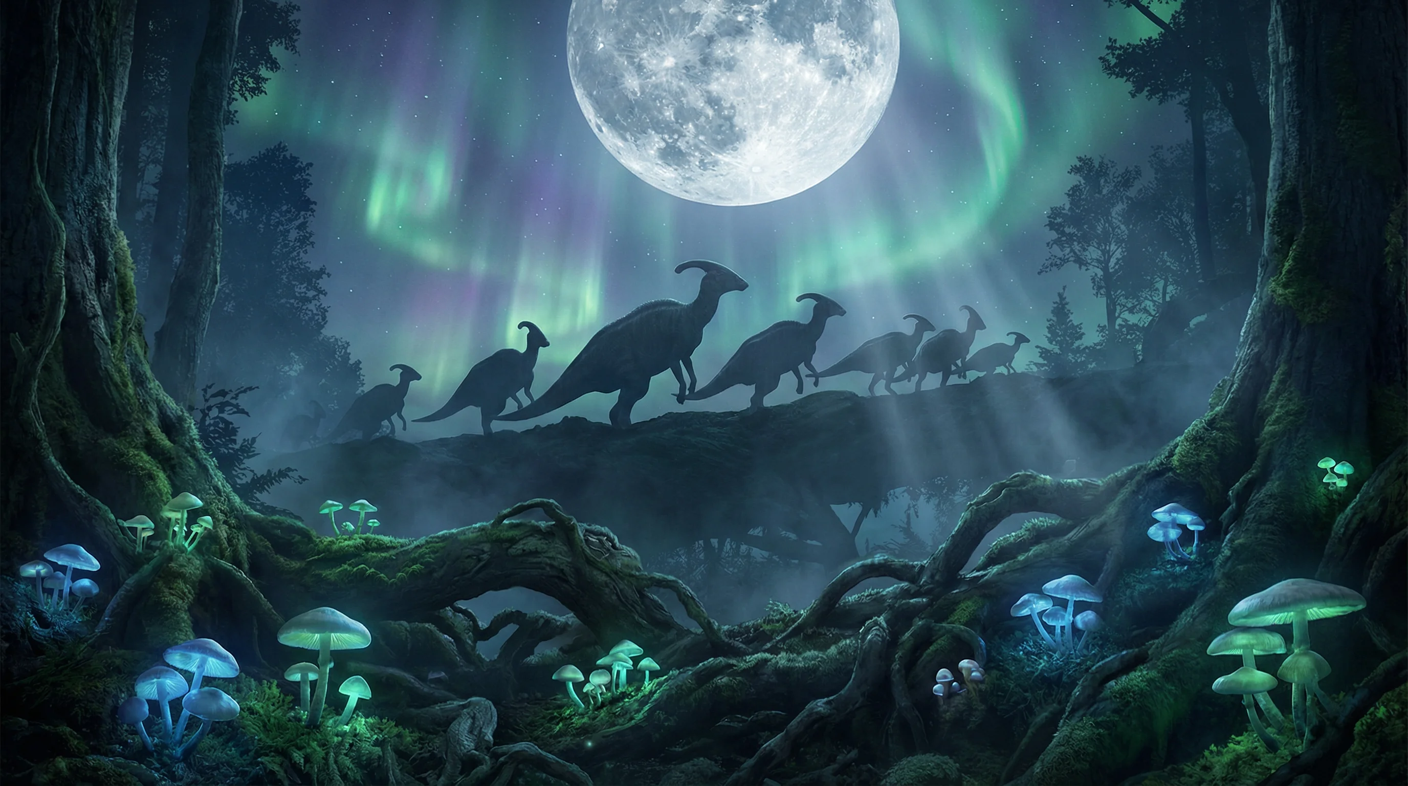 月光下的副栉龙剪影，侏罗纪棋牌探险营 24棋牌 摄影展作品